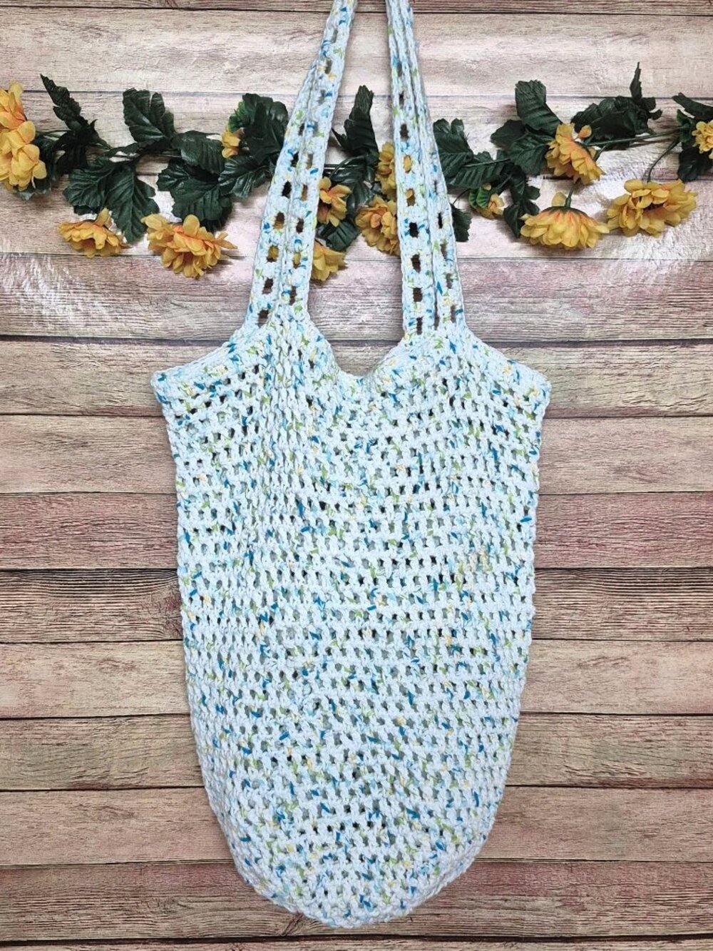 Handmade Crochet Shoulder Bag Purse Satchel Variegated Blue Green Hippie Boho